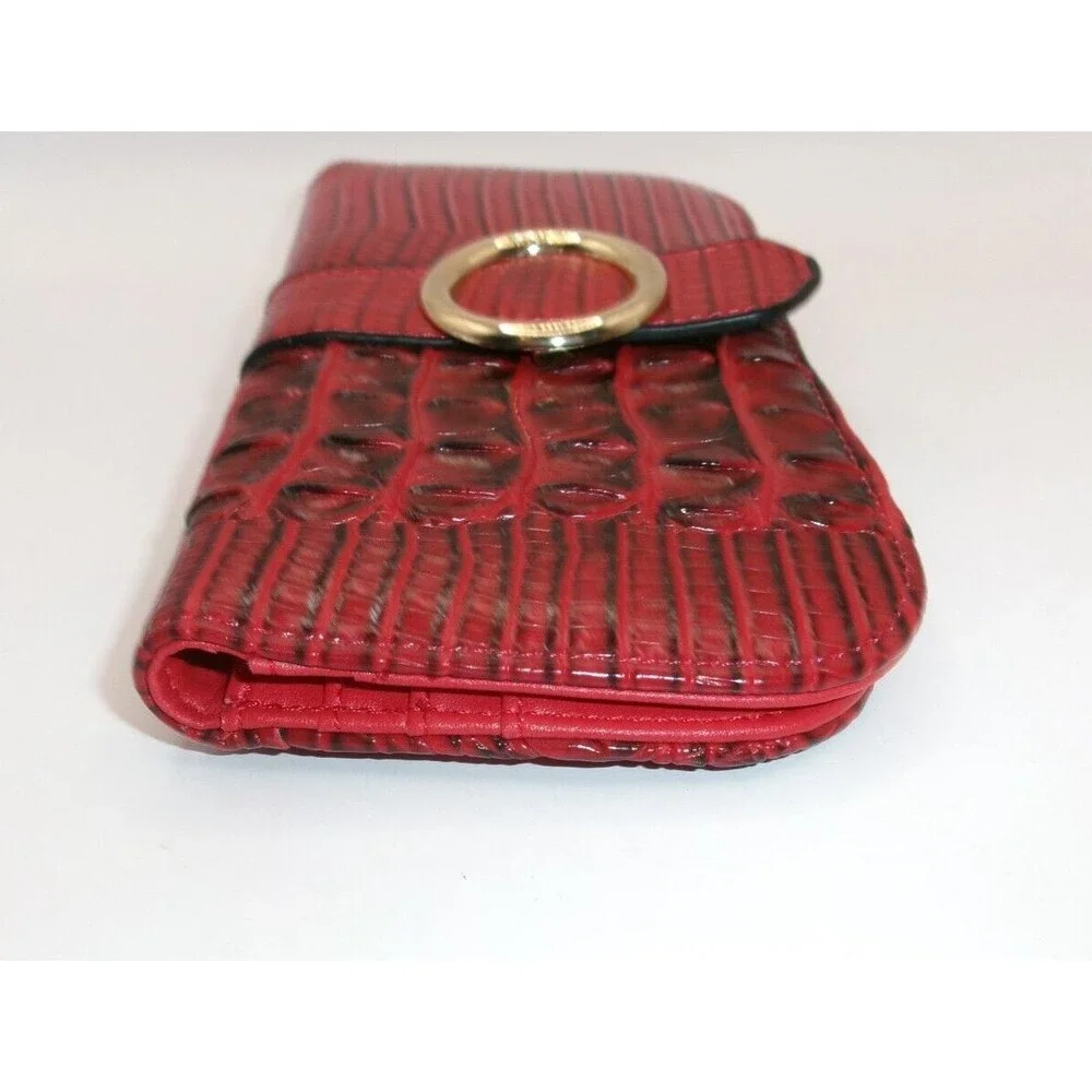 Women’s Guang Tong Wallet Red Croco Leather? Clutch Change Purse Gold Buckle 7x4